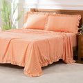 Gingham King Sheet Set Orange Plaid with Ruffle - Lightweight Soft