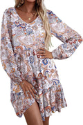 Womens Tiered Ruffle Dress V Neck Long Sleeve - Comfortable Swing