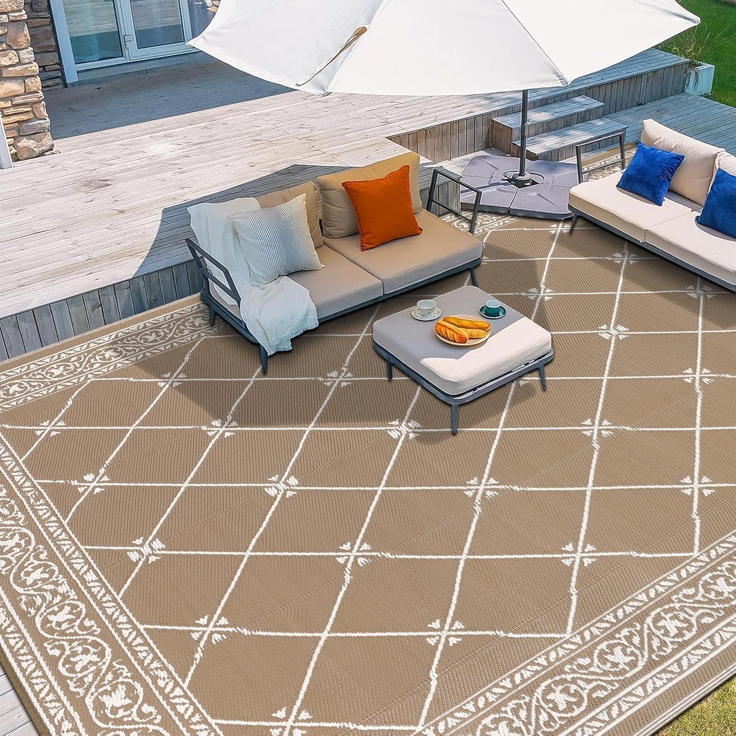HiiARug Outdoor Rug 8ftx10ft Waterproof for Patios and Decks