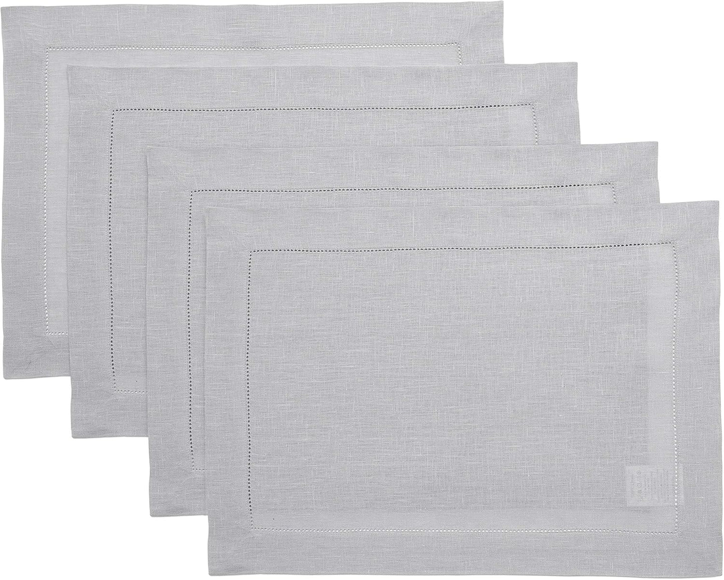 Classic Hemstitch Soft Grey Linen Placemats Set of 4 for Holidays