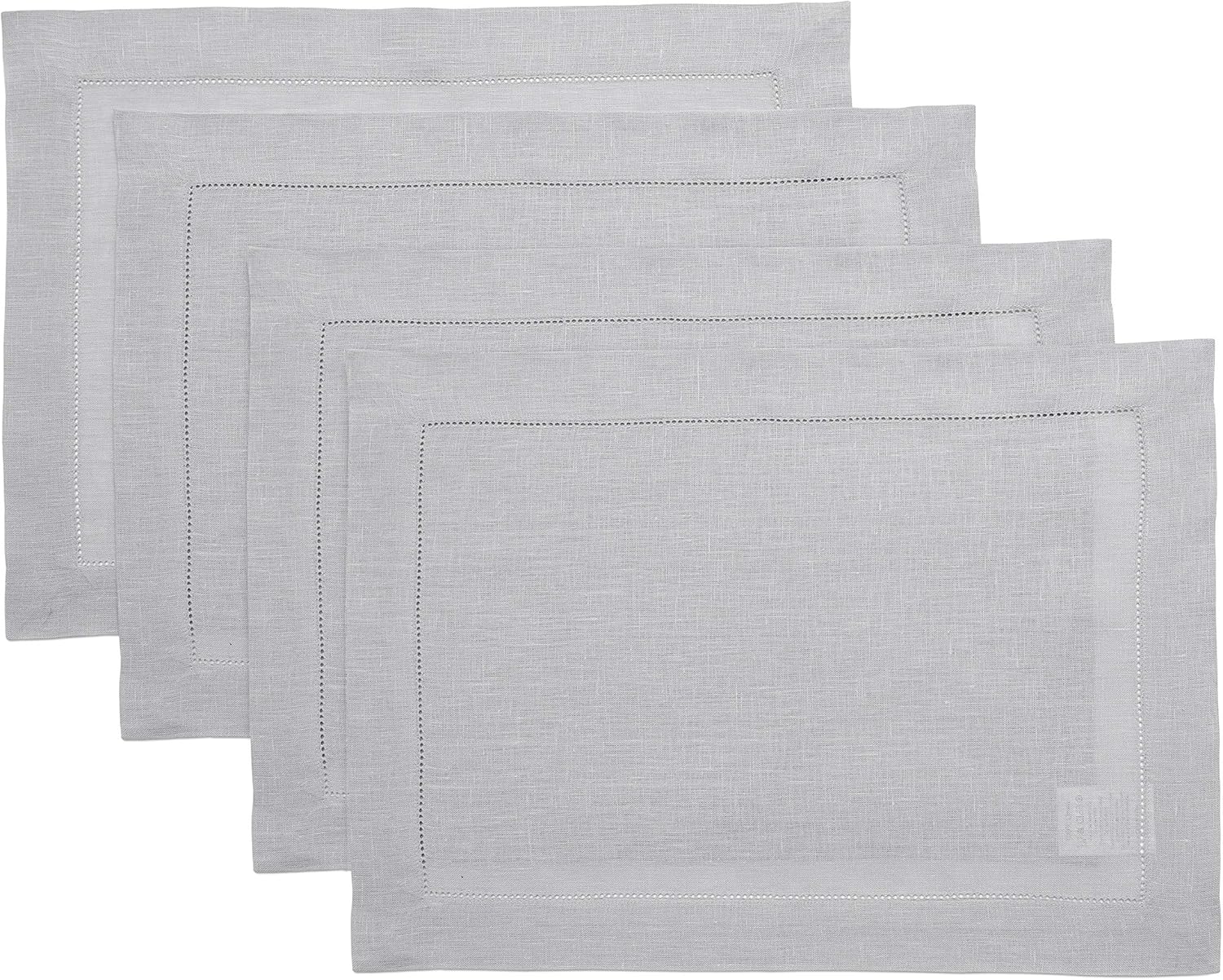 Classic Hemstitch Soft Grey Linen Placemats Set of 4 for Holidays