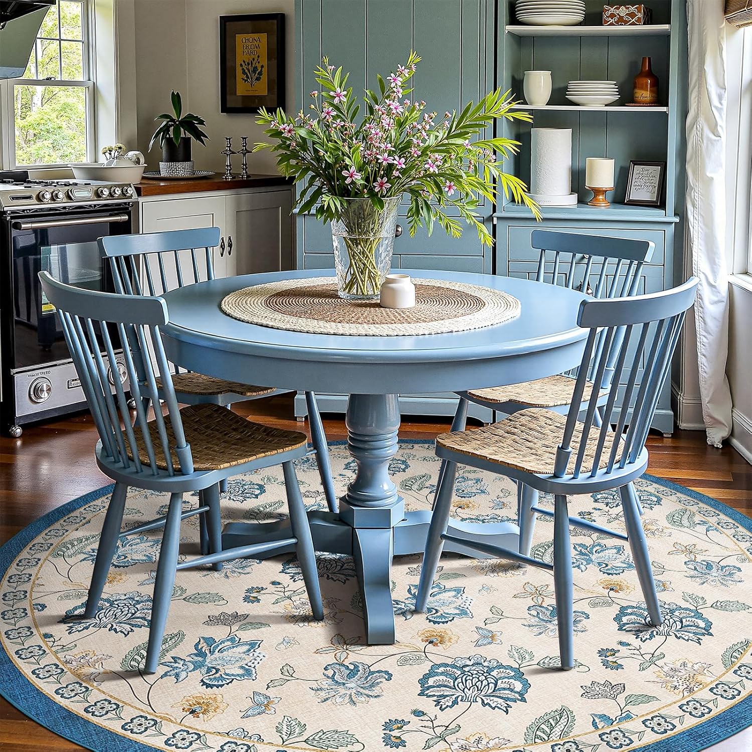 Floral Round Rug for Dining Room by jinchan - Vintage Charm