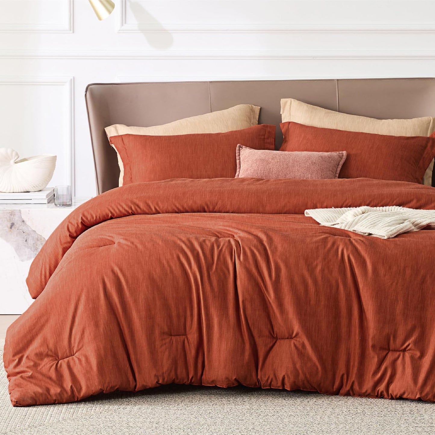 Queen Comforter Set - Burnt Orange Soft Bedding for All Seasons