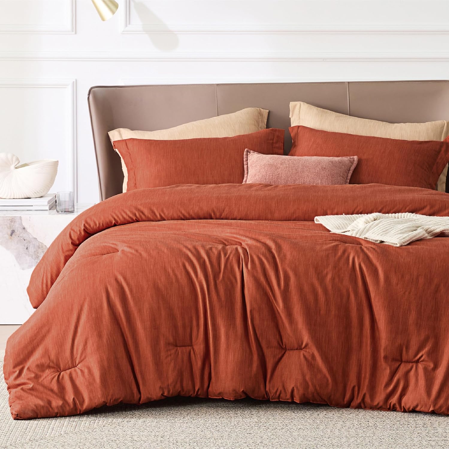 Queen Comforter Set - Burnt Orange Soft Bedding for All Seasons