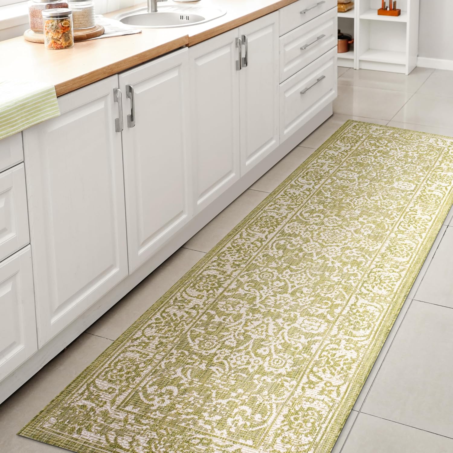 JONATHAN Y Weave Floral Indoor Outdoor Runner Rug for Patios