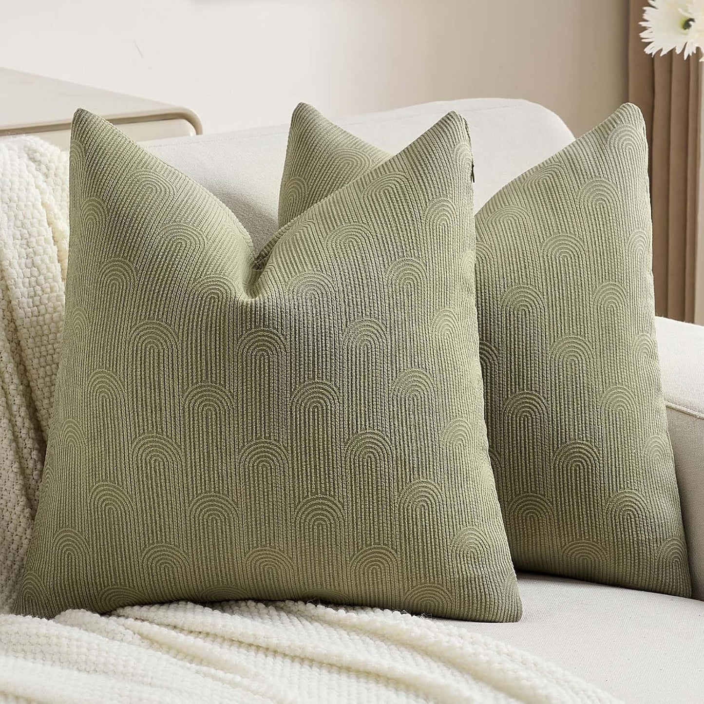 Moss Green Chenille Decorative Throw Pillow Covers for Cozy Decor