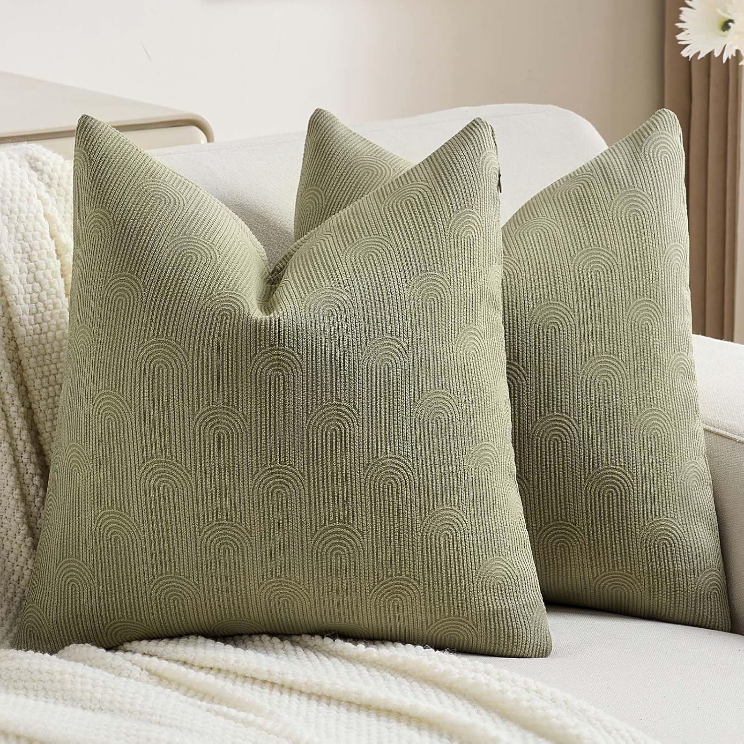 Moss Green Chenille Decorative Throw Pillow Covers for Cozy Decor