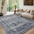 5x7 Blue Vintage Washable Area Rug - Non-Slip Low Pile Accent