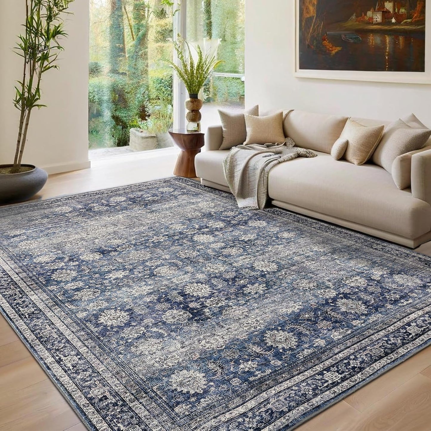 Vintage Printed Area Rugs 5x7 with Non-Slip Backing for Home