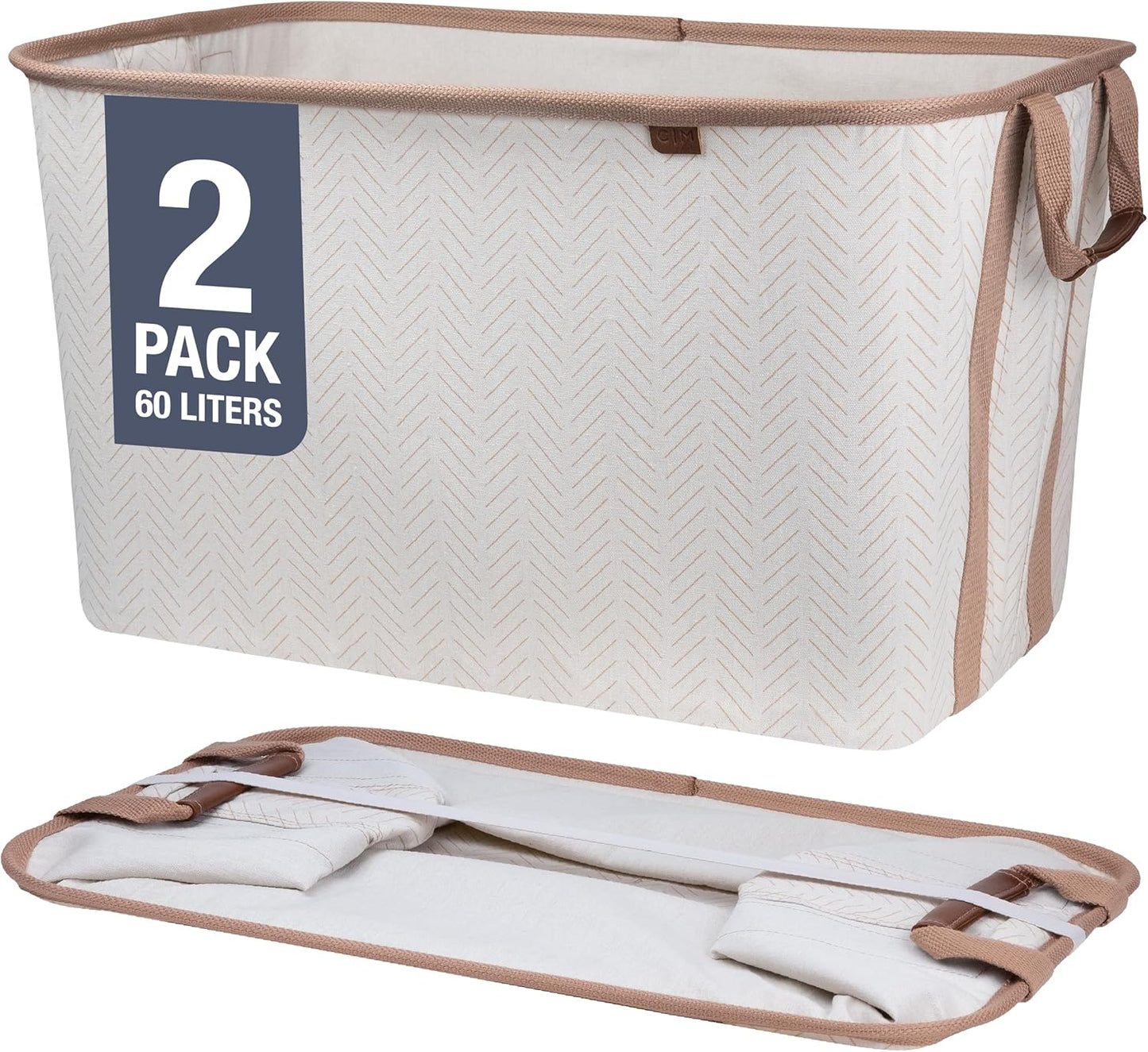 CleverMade Collapsible Laundry Basket Hamper - Luxe Cream Herringbone