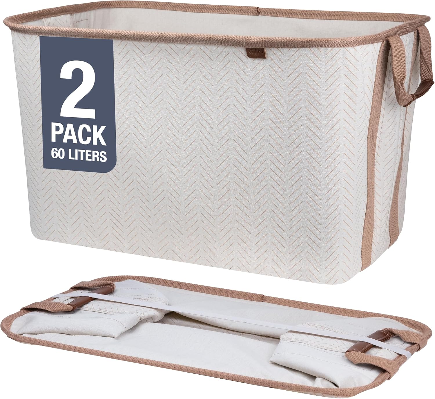 CleverMade Collapsible Laundry Basket Hamper - Luxe Cream Herringbone