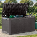 100 Gallon Resin Deck Box Outdoor Storage - Lockable Bench Seat