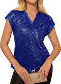Sequin Sparkly Tops V Neck Cap Sleeve - Lasting Shine for Parties