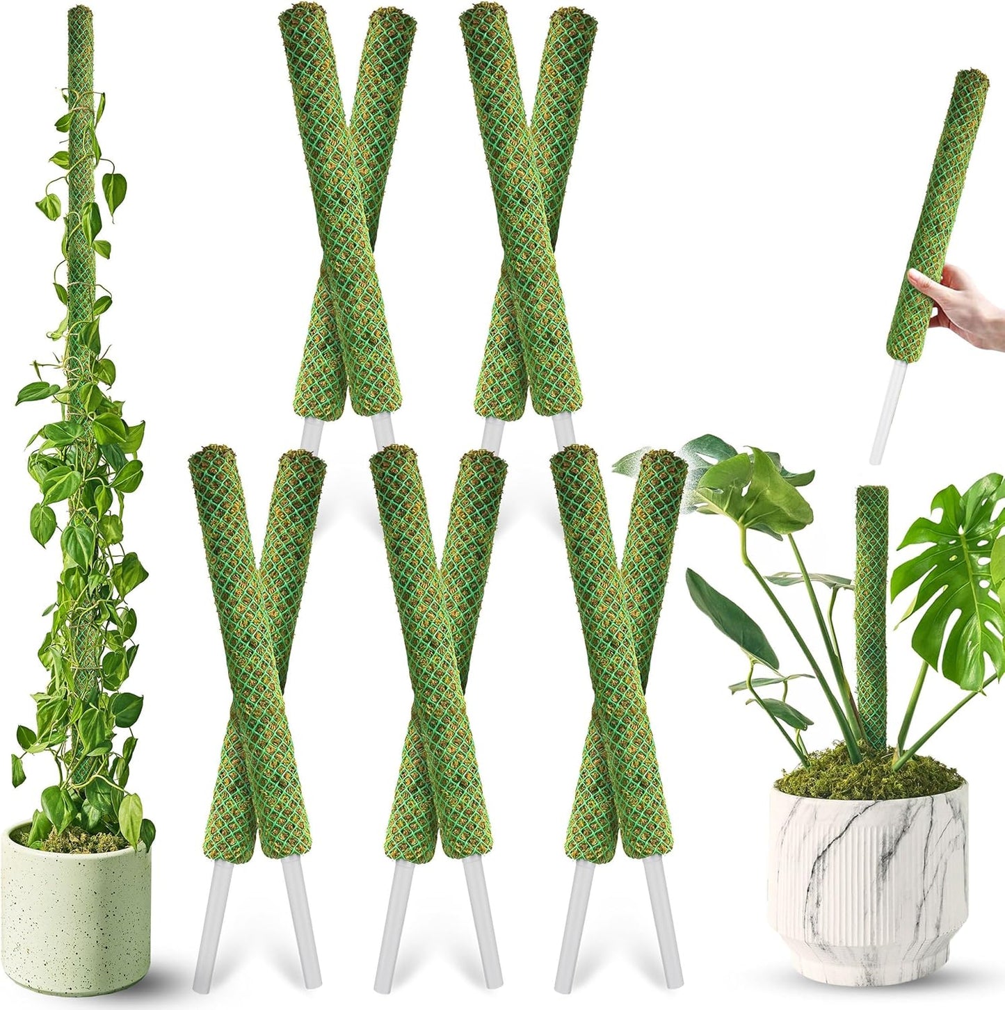 DUSPRO 10Pcs 22in Green Stackable Mesh Moss Pole for Plants