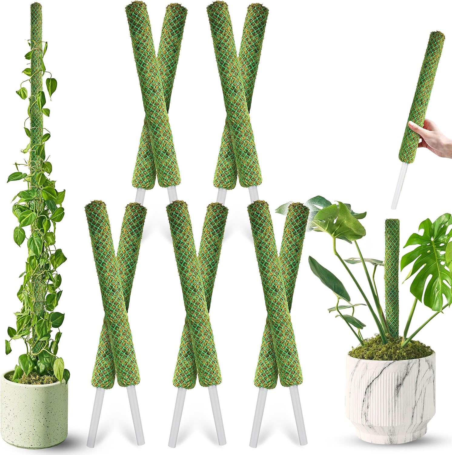 DUSPRO 10Pcs 22in Green Stackable Mesh Moss Pole for Plants