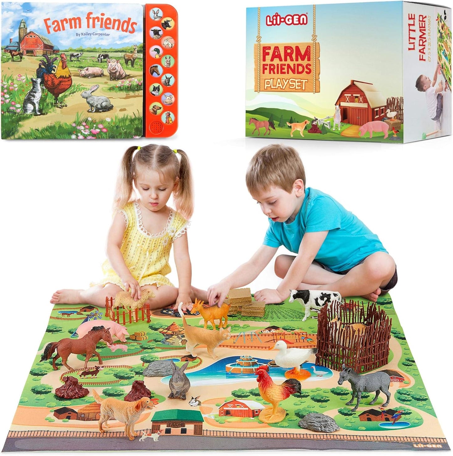 Lil-Gen Farm Animal Toys Set with Playmat and Sound Book