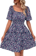 PRETTYGARDEN Women's Floral Square Neck Summer Dress - Flattering Fit