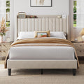 Full Size Upholstered Bed Frame with USB Charging Station - Beige