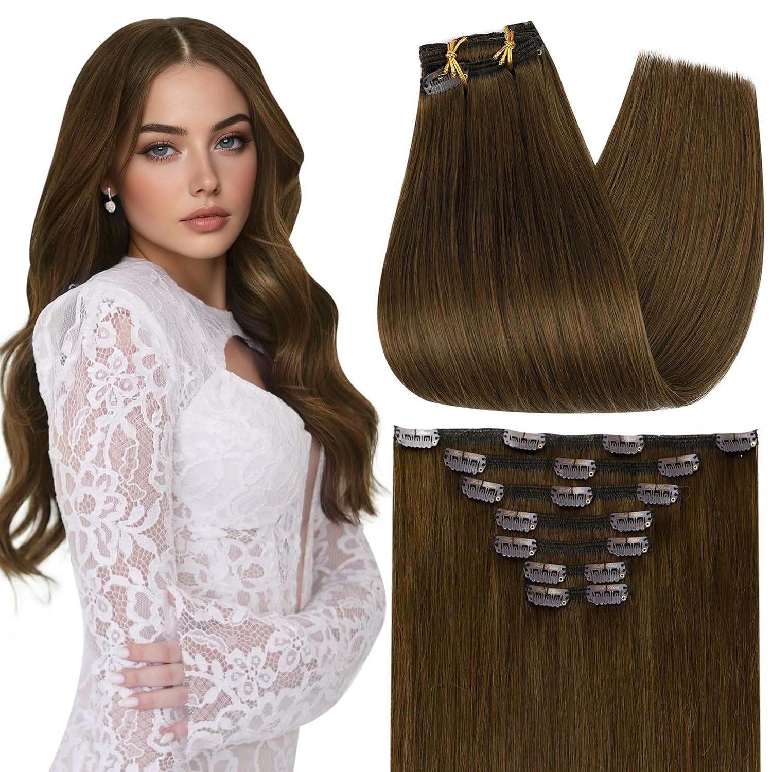 Full Shine Real Human Hair Extensions Clip Ins for Women
