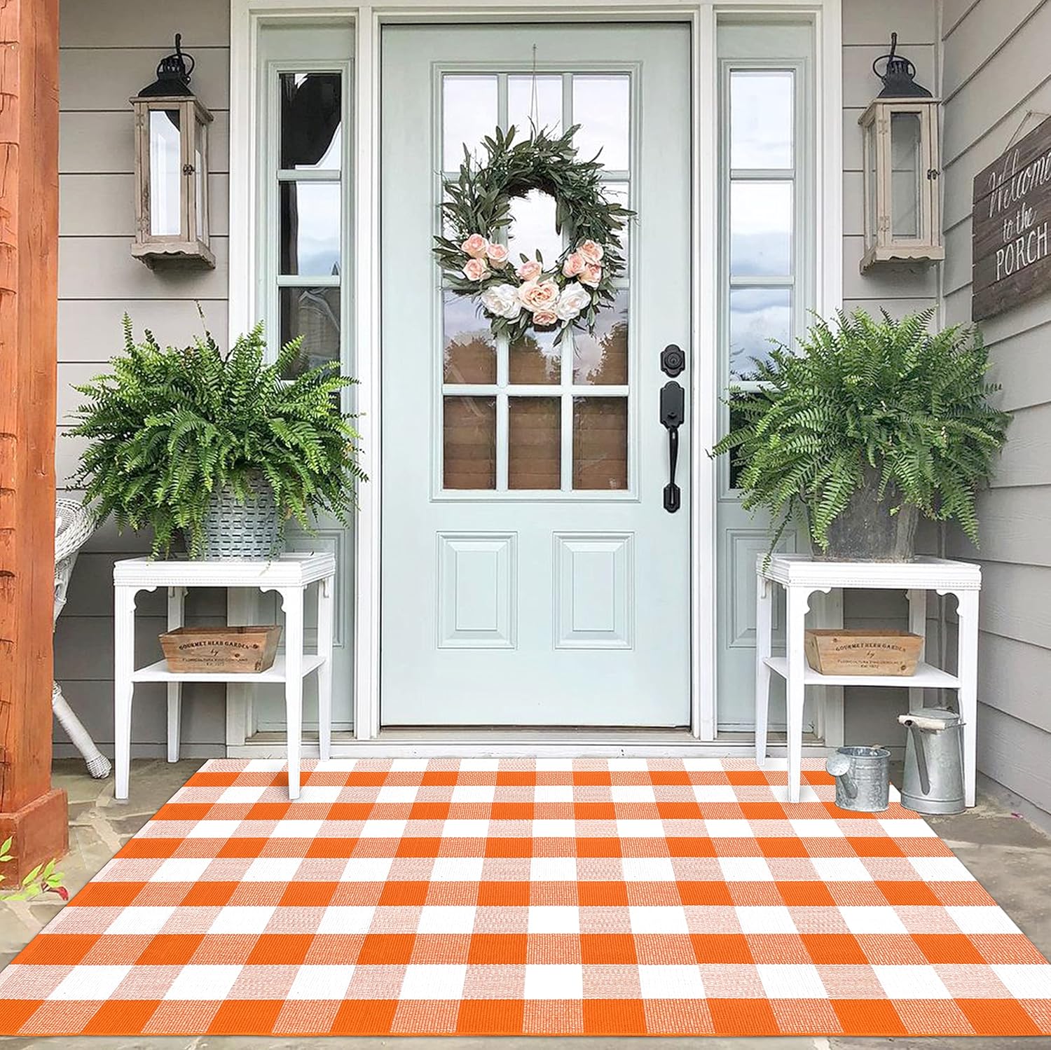 IOHOUZE Fall Buffalo Plaid Check Rug for Outdoor Doormat Use