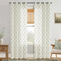 Sage Green Floral Curtains Vintage Sheer Linen Blend Panels - Light