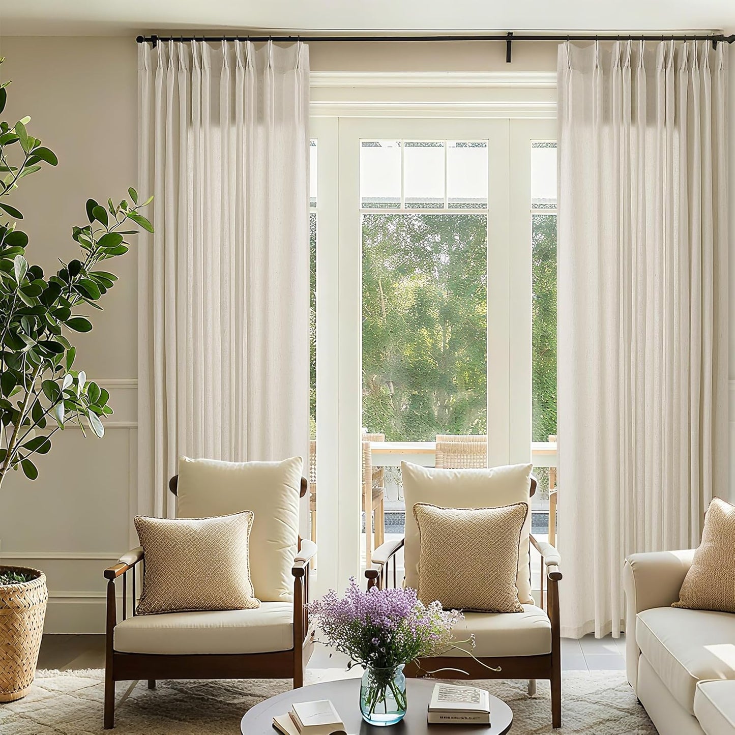 Greige Linen 102 Inch Curtains for Living Room Privacy Style