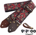 Nefelibata Guitar Strap Retro Red Flower - Durable Embroidered Cotton