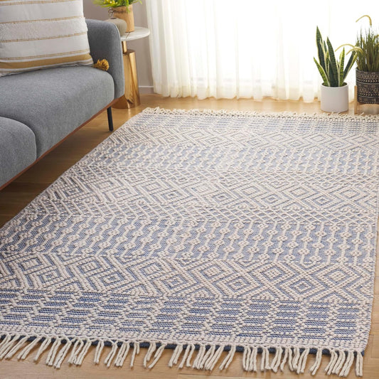 Handmade Moroccan Boho Wool Fringe Area Rug for Living Room