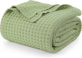 Sage Green 100% Cotton Waffle Blanket for All Seasons Comfort