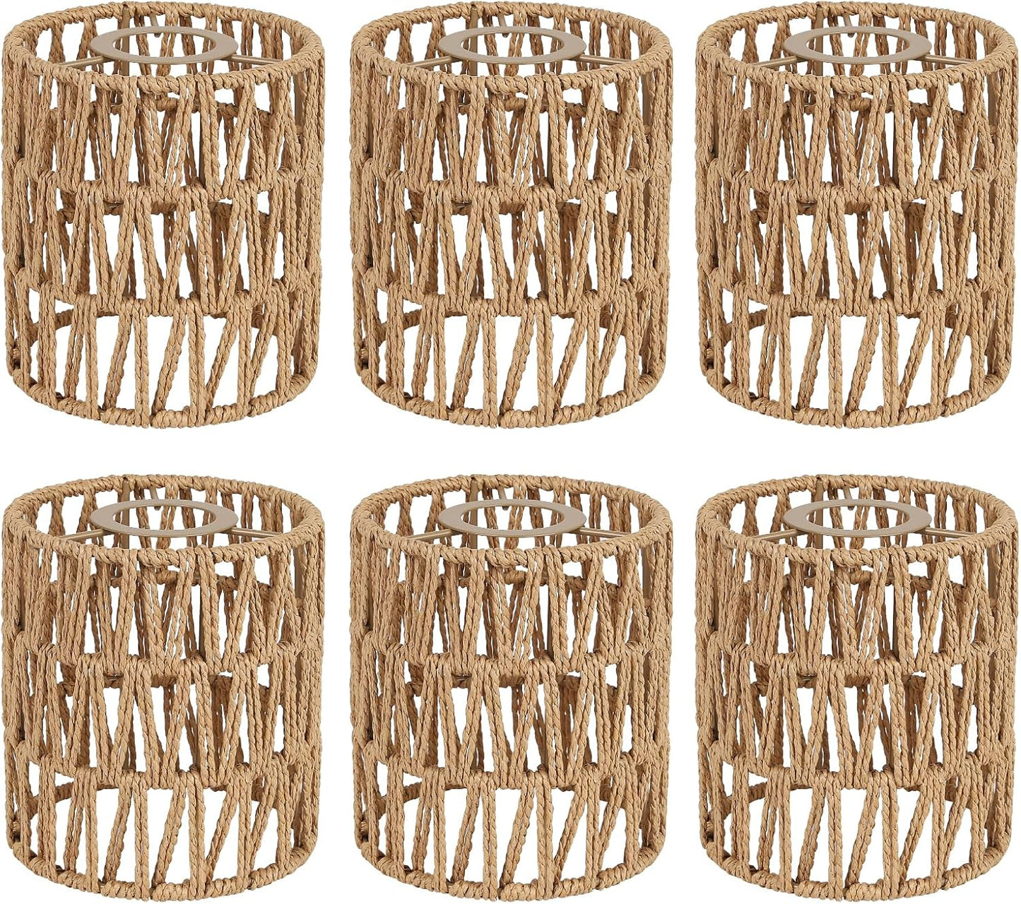 6 Pack Rattan Lamp Shade Replacement for Boho Home Decor