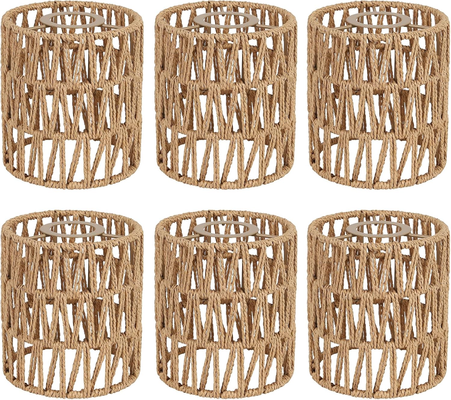 6 Pack Rattan Lamp Shade Replacement for Boho Home Decor