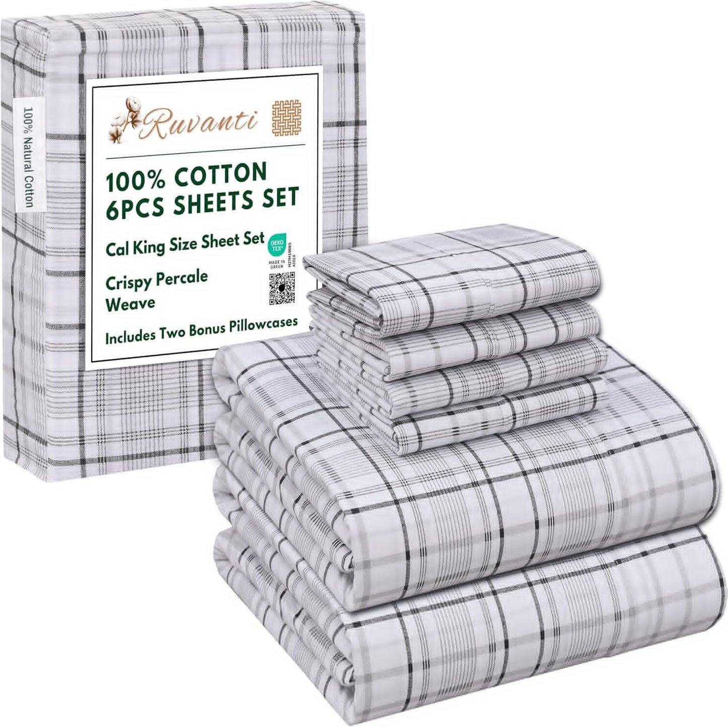 6 Pcs Cotton Sheets Set for California King Bed - Soft & Durable