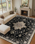 Area Rugs 9ftx12ft Washable Non-Slip Floral Vintage Distress Print