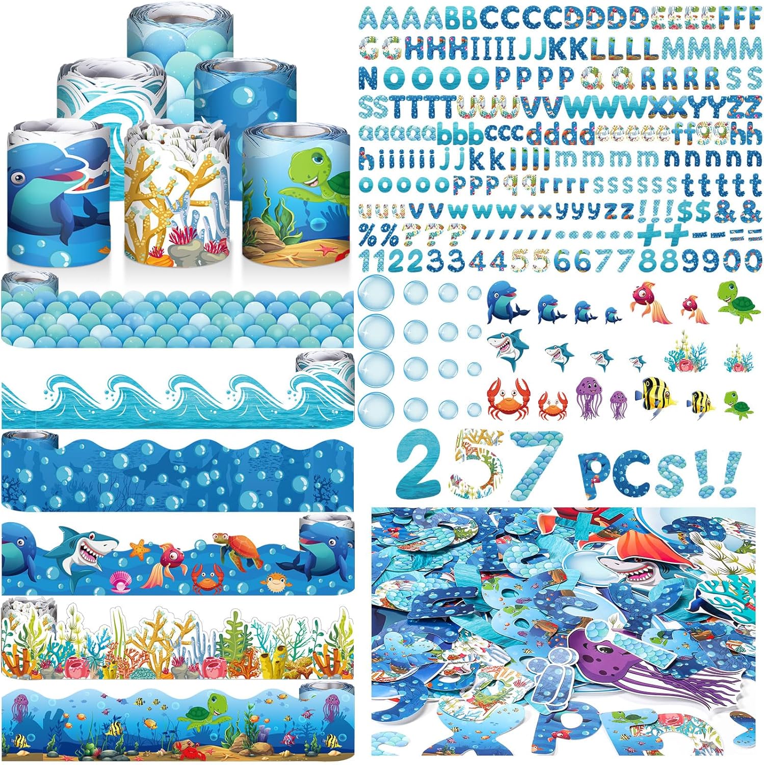 Kosiz Ocean Colorful Bulletin Board Decoration Set for Classrooms