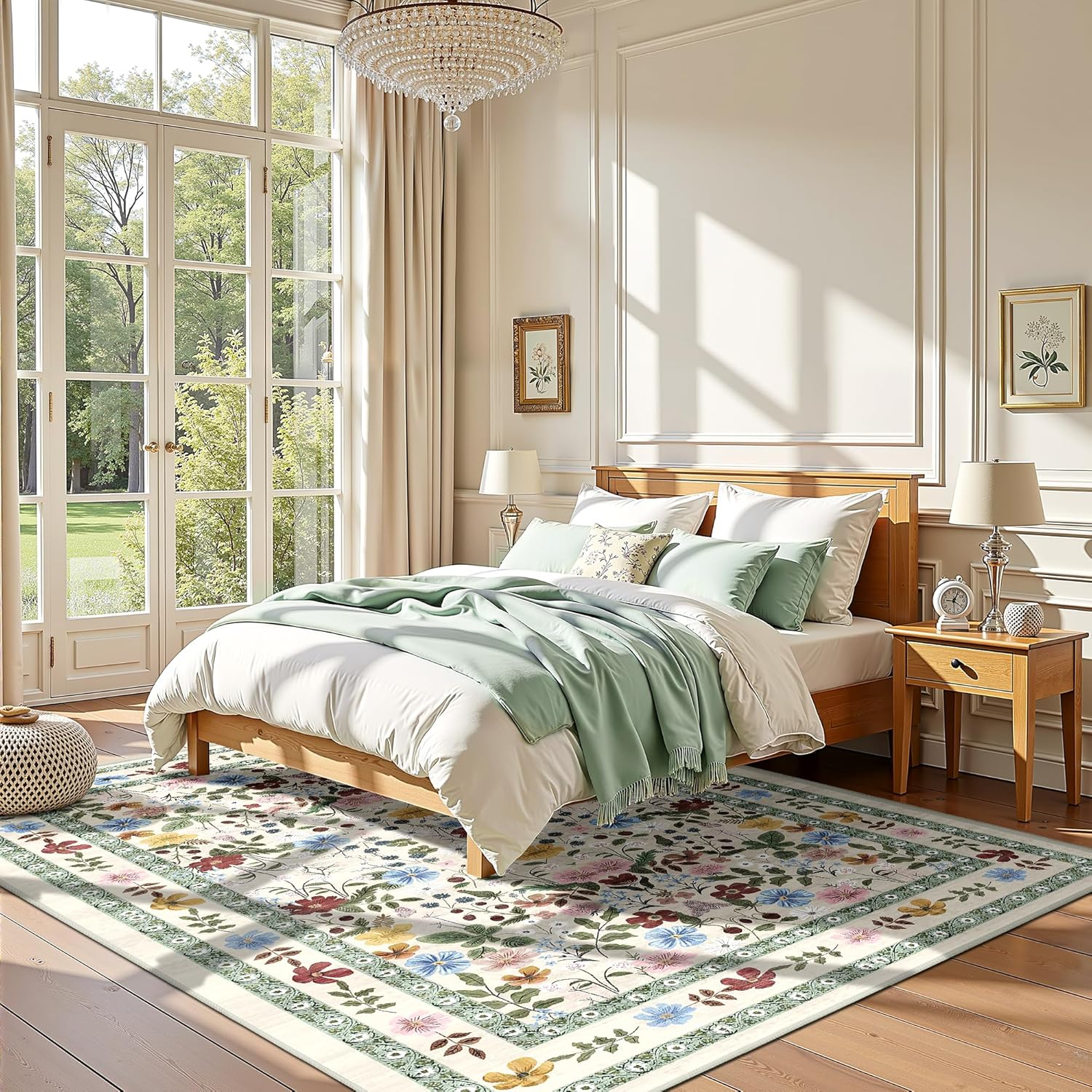 Deerly Floral Area Rugs 5x7 Vintage Boho Washable Non-Slip