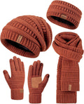 Womens Winter Beanie Hat Scarf Gloves Headband Set - Cozy 4-Piece