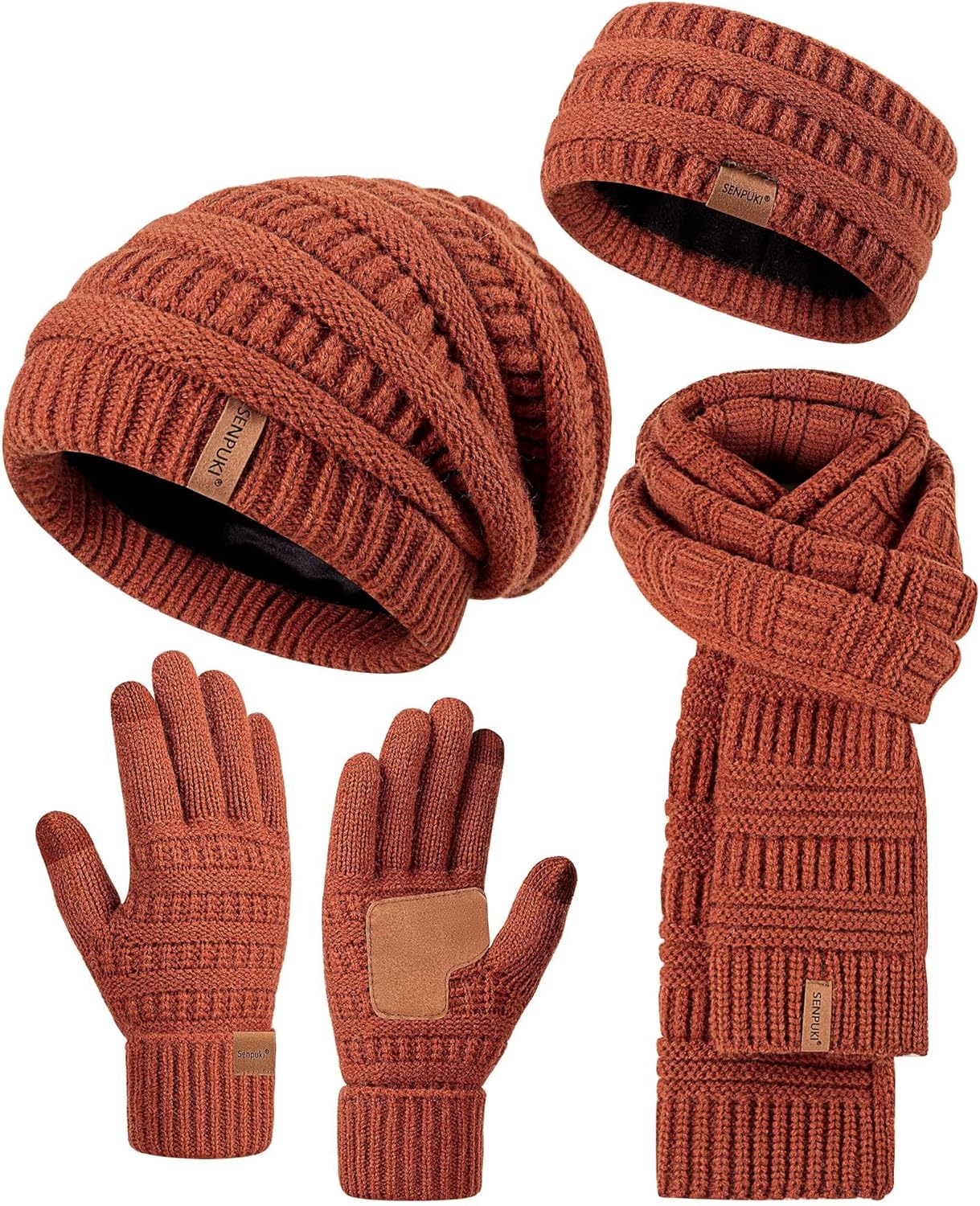 Womens Winter Beanie Hat Scarf Gloves Headband Set for Cold