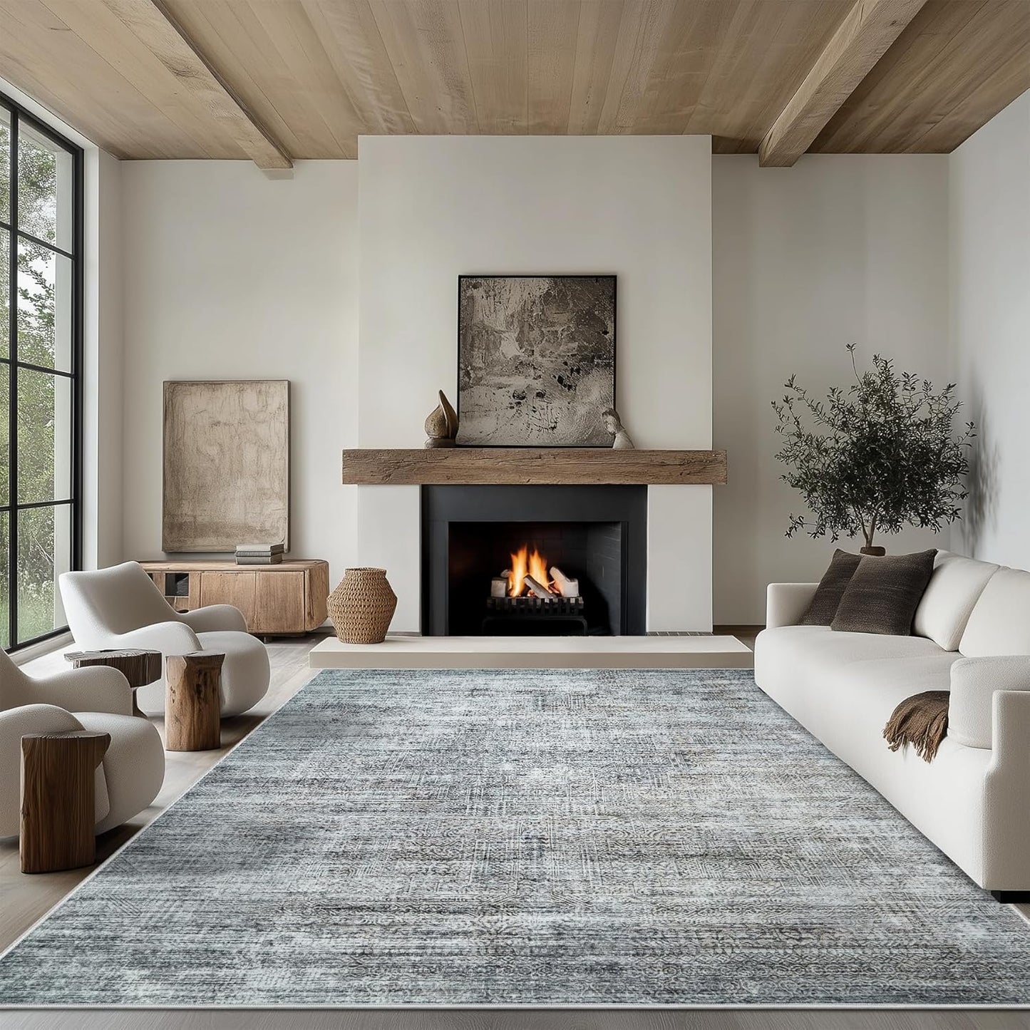 9x12 Area Rug - Washable Vintage Abstract Soft Carpet for Home