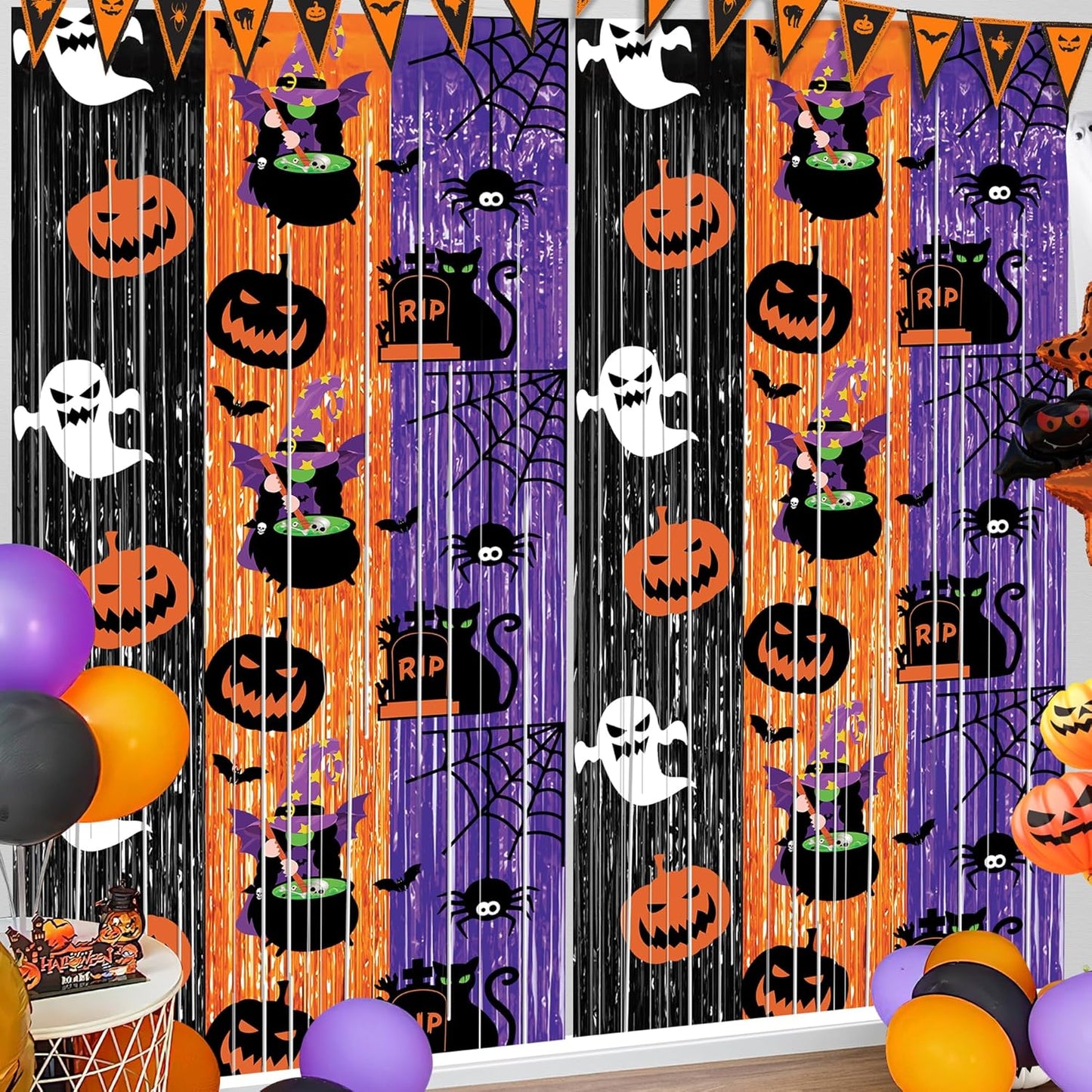 Halloween Party Foil Fringe Curtains - Colorful Photo Backdrop