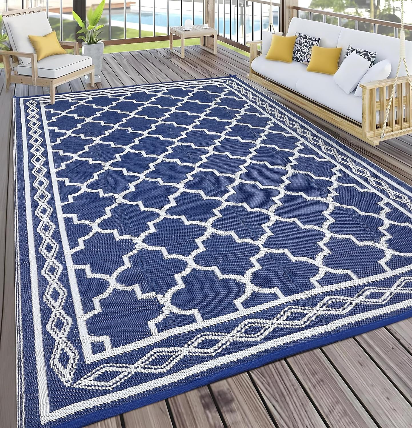GlowSol Outdoor Rug 8x10 Waterproof Plastic Straw Rug for Camping