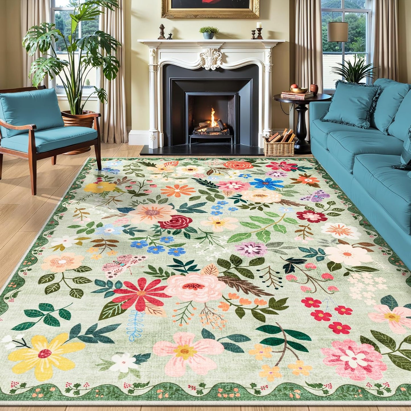 8x10 Area Rugs for Living Room: Vintage Floral Soft Carpet