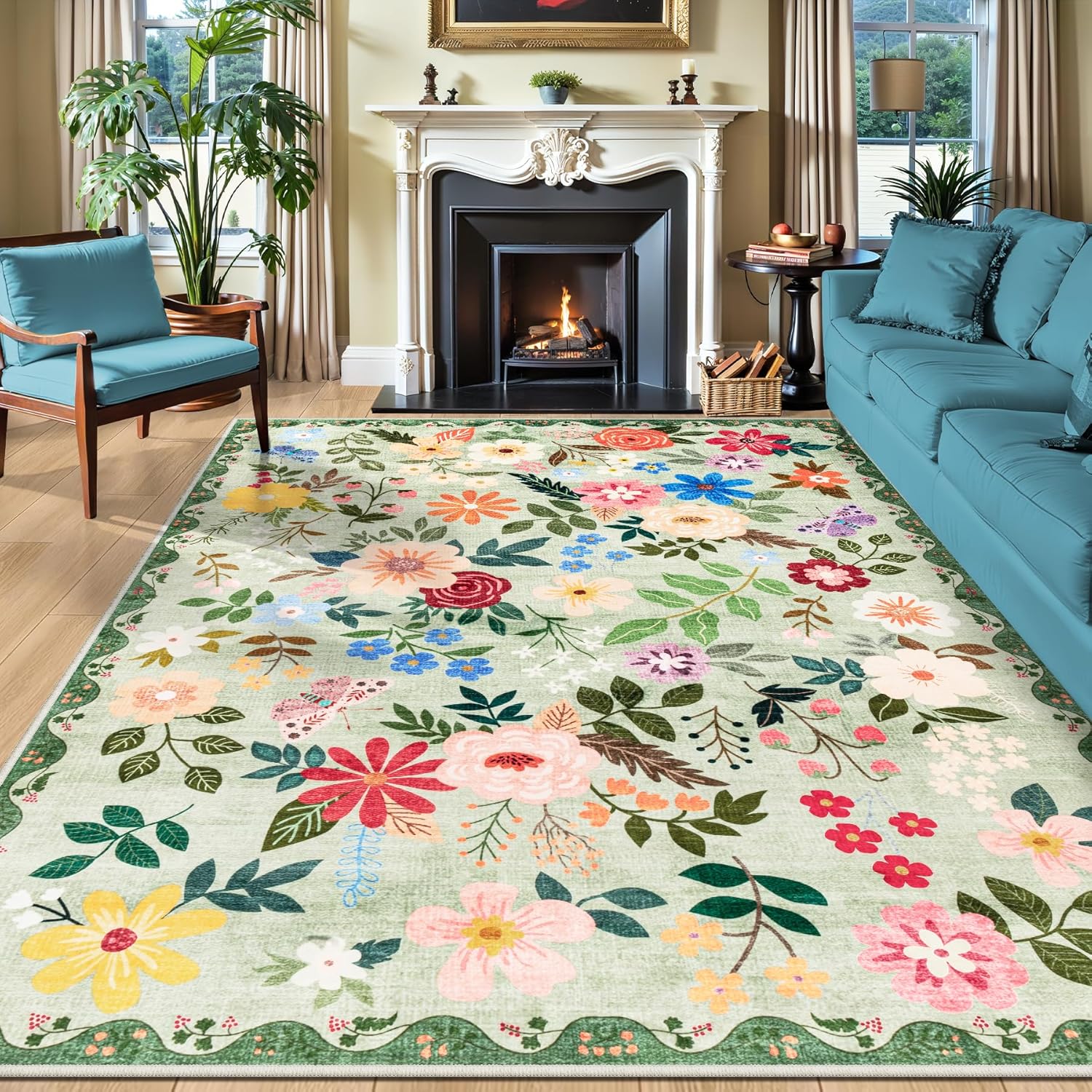 8x10 Area Rugs for Living Room: Vintage Floral Soft Carpet