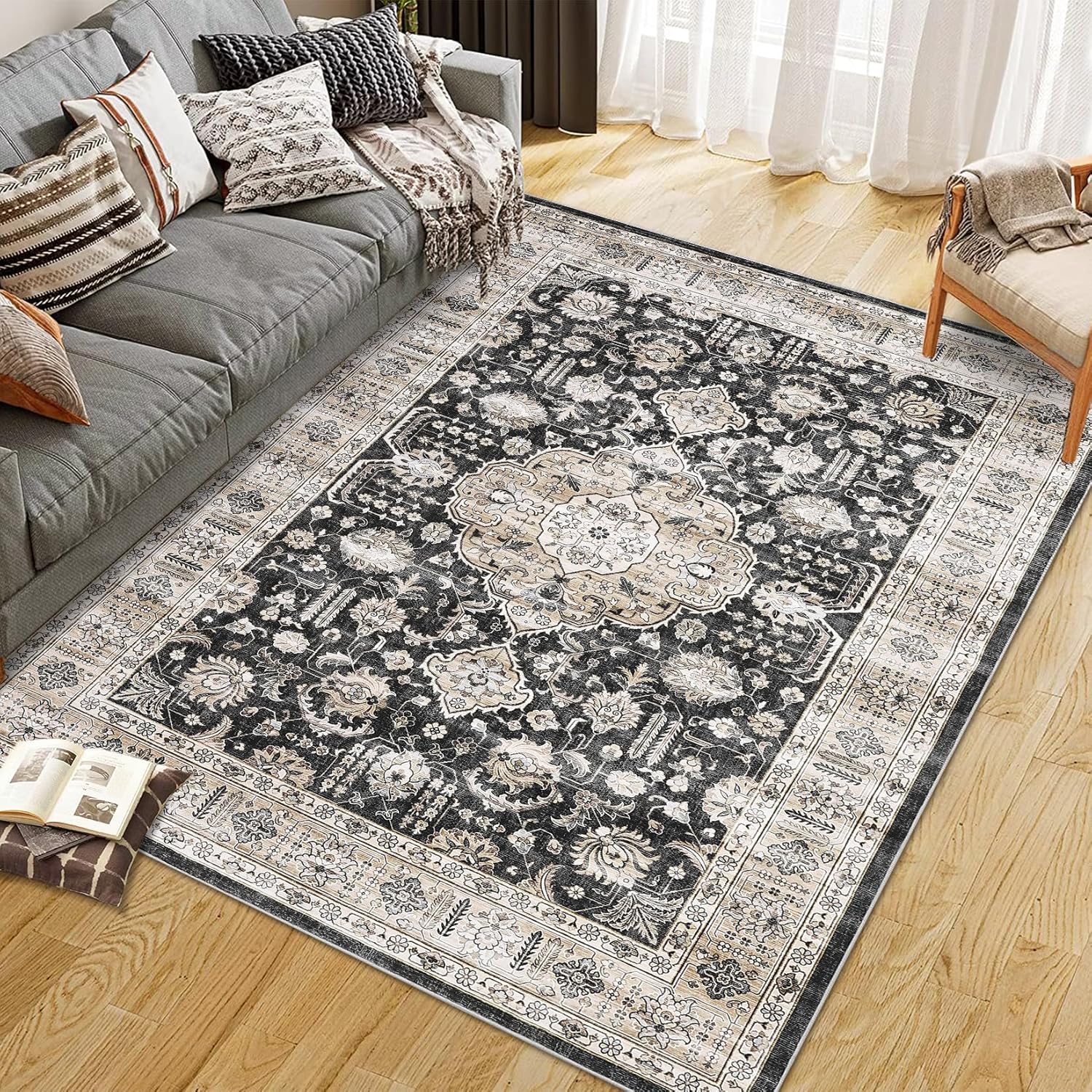 Vintage Washable Area Rug for Living Room by GarveeHome