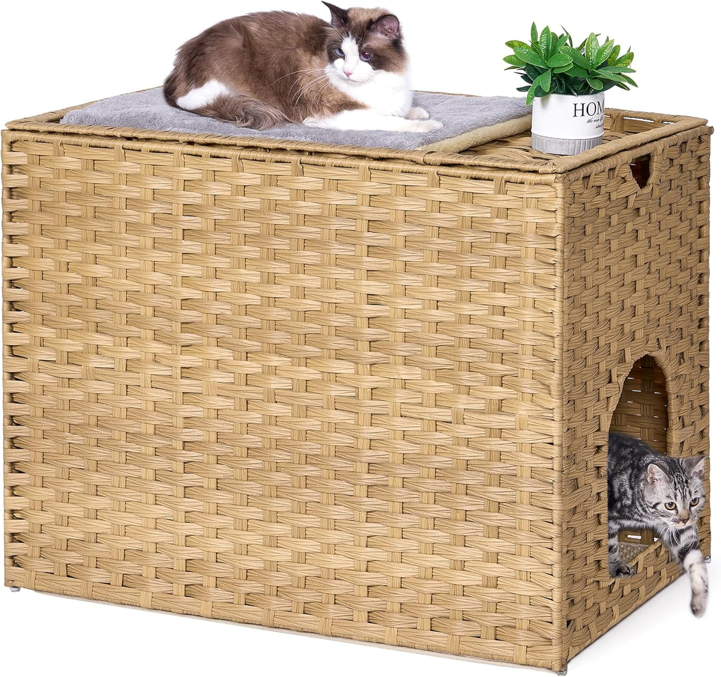Cat Litter Box Enclosure with Litter Trapping Mat for Comfort