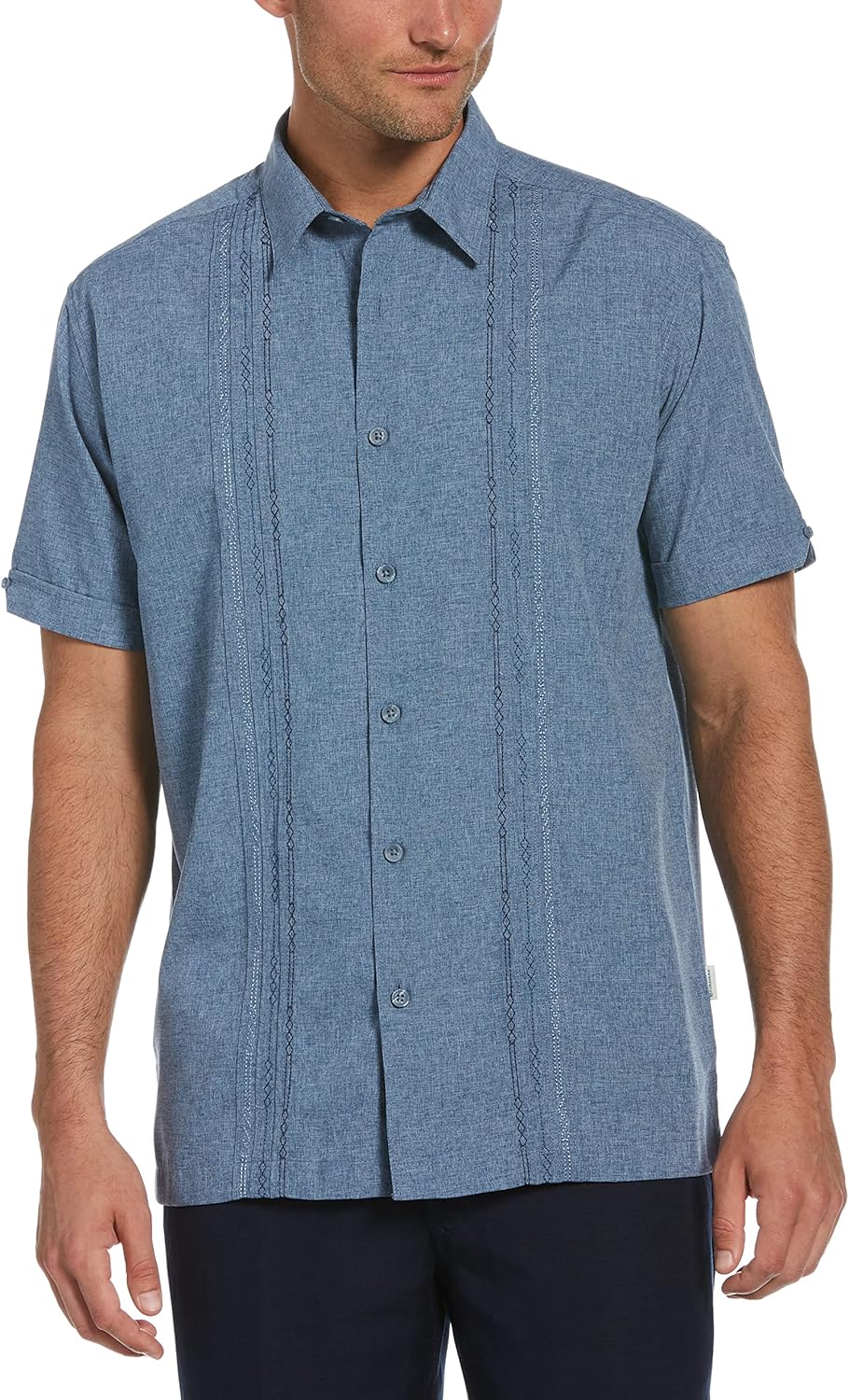 Cubavera Men's Embroidered Chambray Short Sleeve Shirt for Comfort