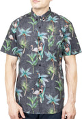 Mens Short Sleeve Button Down Novelty Print Shirt - Flamingo Casual