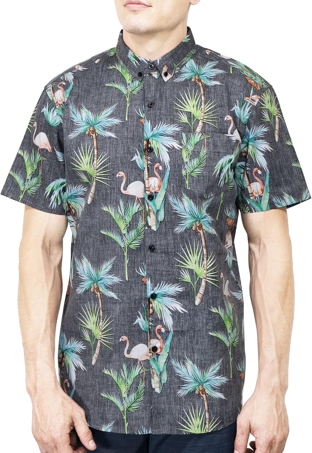 Mens Short Sleeve Button Down Flamingo Print Vacation Shirts