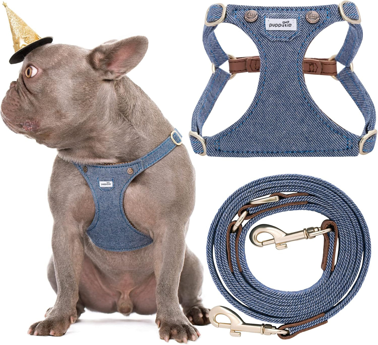 Puppytie No Pull Dog Harness for Medium Dogs, Denim Light Blue