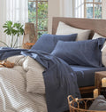MooMee Bedding Sheet Set Full - Washed Cotton, Linen Texture