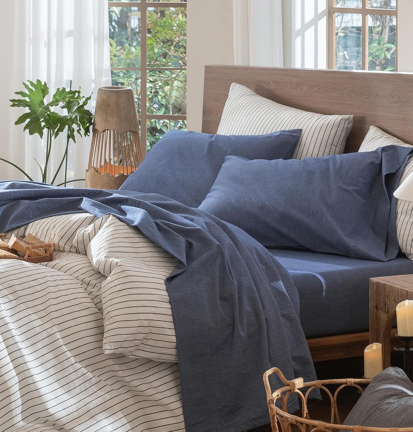 MooMee Queen Bedding Sheet Set in Heathered Blue for Comfort